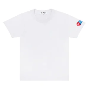 PLAY INVADER T-SHIRT RED AND BLUE SLEEVE EMBLEM (WHITE)