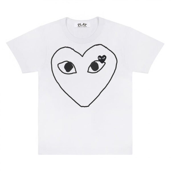PLAY WHITE T-SHIRT BLACK HEART OUTLINE AND EMBLEM