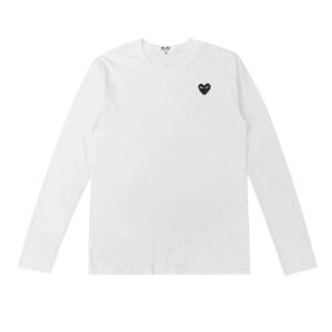 COMME DES GARCONS PLAY LONG SLEEVE OVERLAPPING HEART WHITE & RED
