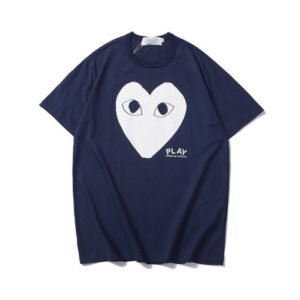 Cdg Whit Heart Navy Blue Shirt