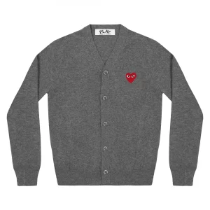 PLAY MENS CARDIGAN RED EMBLEM GREY