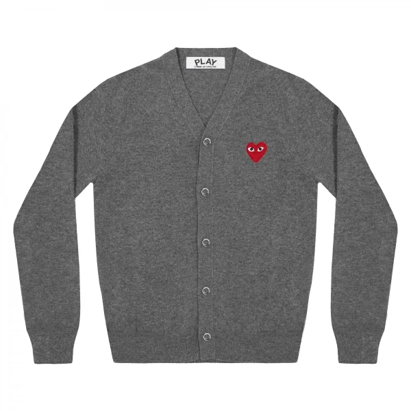 PLAY MENS CARDIGAN RED EMBLEM GREY