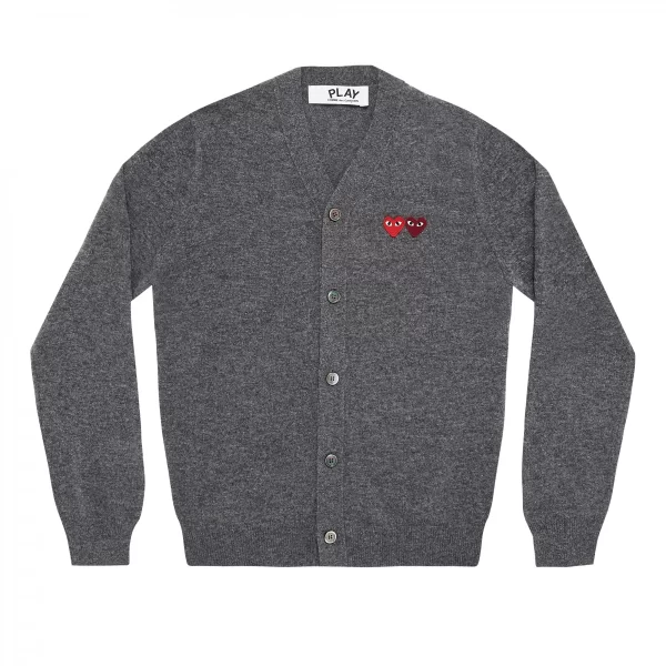 PLAY MENS CARDIGAN WITH DOUBLE EMBLEMS GREY