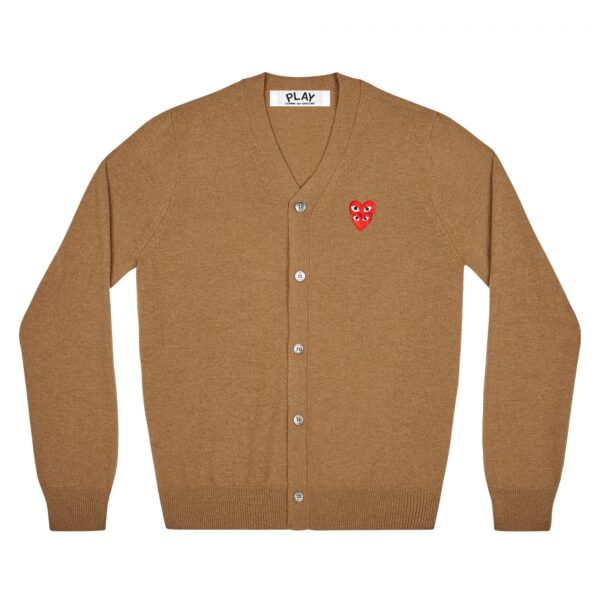 PLAY MENS CARDIGAN WITH RED FAMILY HEART (BROWN)