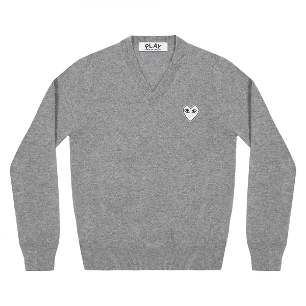 PLAY V-NECK PULLOVER WHITE HEART (GREY)