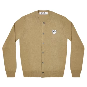 PLAY WOMENS CARDIGAN WHITE HEART NATURAL SERIES CAMEL